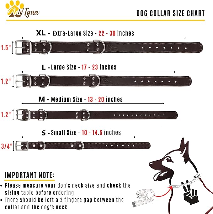 ADITYNA Heavy Duty Leather Dog Collar for Large Dogs - Soft and Strong Black Leather Collar for Walking and Training (Large: Fit 17" - 23" Neck, Black)