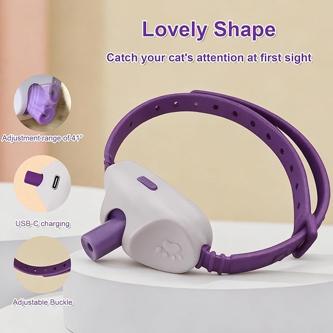 Walfront Cat Toys, Interactive Purple Light-Up Collar, USB Rechargeable, Adjustable 9.1–13.4in, 2 Modes & 41° Angle, Indoor Play for Multiple Cats & Kittens, Fun & Exercise