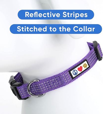 Pawtitas Pet Soft Training Adjustable Reflective Stitching Puppy / Dog Collar Large 1 Inch Purple