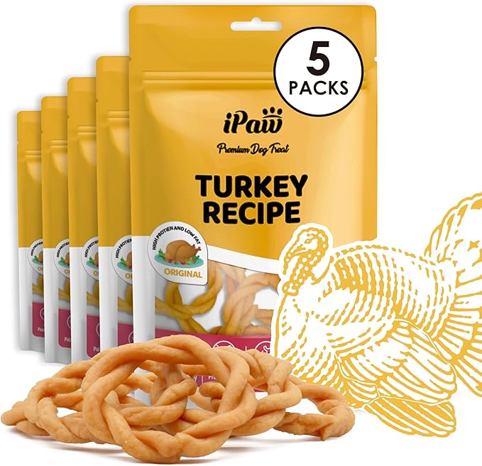 iPaw Turkey Dog Treats, All Natural Human Grade Dog Treat, Suitable for Training chew, US Sourced Raw Material, Hypoallergenic, Rawhide Alternative, Ring (Original), 5 Packs