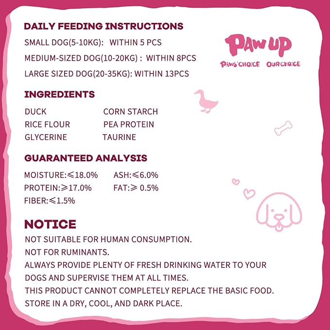 PAWUP Duck Dog Treats, Calcium Bones Chews, Rawhide Free, Natural Snacks for Samll Dog w/Taurine,12.5 oz