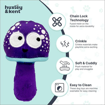 Huxley & Kent Funny Dog Toy w/Squeaker – Power Plush Squeaky Dog Toys for Small Dogs – Durable Small Stuffed Animal for Indoor Play & Fetch - Tiny Tuff Mellow Mushroom