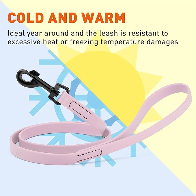 Dogline Biothane Waterproof Dog Leash Strong Coated Nylon Webbing with Black Hardware Odor-Proof Easy to Clean High Performance for Small or Large Dogs Made in USA 4 or 6 ft Lead, Pastel Purple