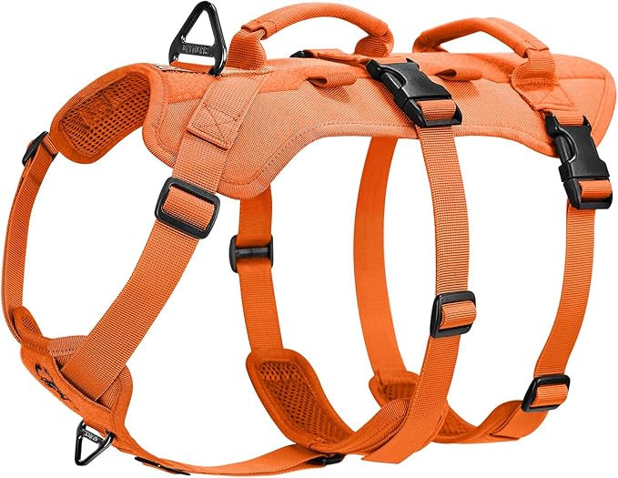 OneTigris Escape Proof Dog Harness, No Pull Dog Harness with Handles, Tactical Multi-Use Support Dogs Harnes for Large Dogs Everyday Wear Walking Hiking Training (Orange, Medium)