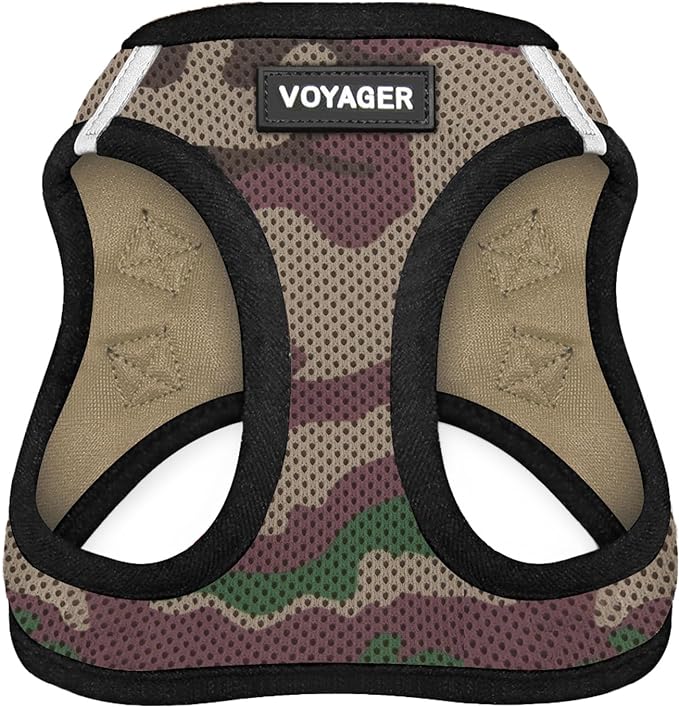 Best Pet Supplies Voyager Step-in Air Harness - All Weather Mesh, Reflective, No Pull Harness for Dogs, Cats - Secure with Hook & Loop Fastener, Buckle, Double D-Rings - Army/Black Trim, S