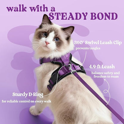 rabbitgoo Cat Harness and Leash for Walking, Escape Proof Soft Adjustable Vest Harnesses for Cats, Easy Control Breathable Reflective Strips Jacket, Purple, S