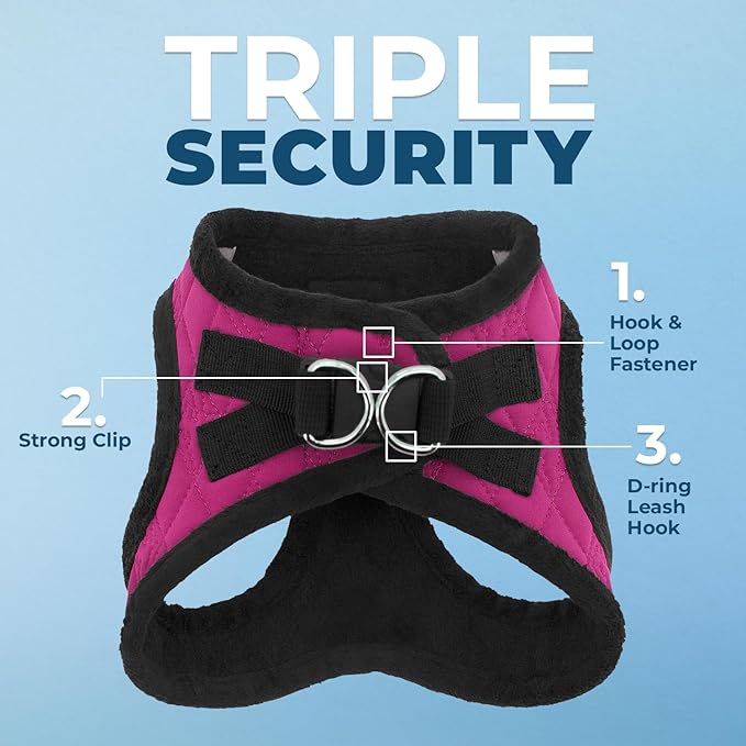 Best Pet Supplies - All Weather Plush, Reflective, No Pull Harness for Small, Medium Dogs, Cats - Secure with Hook & Loop Fastener, Buckle, Double D-Rings - Red Rose Plush, XL