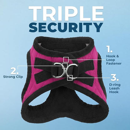 Best Pet Supplies - All Weather Plush, Reflective, No Pull Harness for Small, Medium Dogs, Cats - Secure with Hook & Loop Fastener, Buckle, Double D-Rings - Red Rose Plush, XL