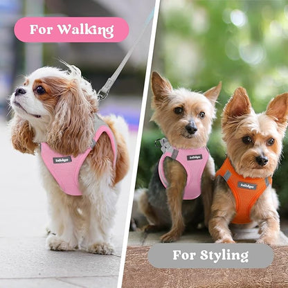 rabbitgoo Small Dog Harness, Step-in Soft Mesh Puppy Vest with Safety Buckle, Breathable Reflective Pet Harness for Extra Small Dogs, Pink & Gray XXS