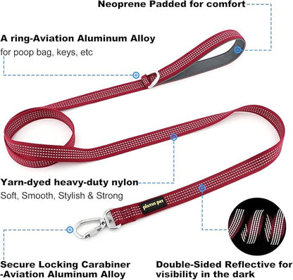 Plutus Pet Heavy Duty Dog Leash with Lockable Aluminum Carabiner, 4/6 Feet Long, Double-Sided Reflective Nylon, Padded Handle, for Puppy, Small, Medium and Large Dogs (Burgundy Red, 4/5" x 4')