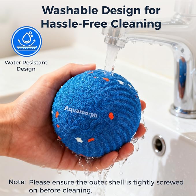 Aquamorph 2 Pack Interactive Dog Balls - Auto Moving Bouncing Vibrating Washable Dog Toys for Large Medium Dogs, Type-C Rechargeable, Blue and Orange, Ripple Pattern