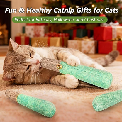 HivaolJoy 3 Pack Catnip Toys for Cats, Funny Kicker Cat Toys with Dental Rope & Jingle Bell, 100% Organic Catnip Catnip Toys, Bite-Resistant Chew Toy for Kitten Teething, Indoor Cat Toys