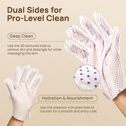 HICC PET Glove Wipes Pro | Pet Grooming Wipes for Dogs & Cats | Dual-Textured, Extra Thick, Rinse-Free Mittens | 4-in-1 Cleaning Combing Massage Conditioning, Portable Pack - Unscented