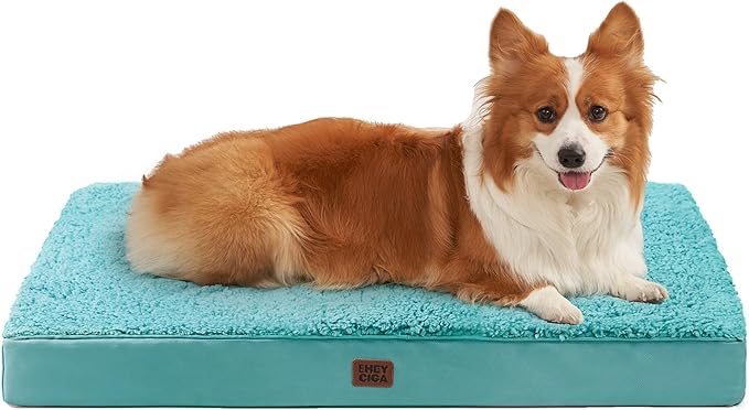 EHEYCIGA Orthopedic Dog Beds for Large Dogs with Removable Washable Cover for Crate, Turquoise Blue, 35x23