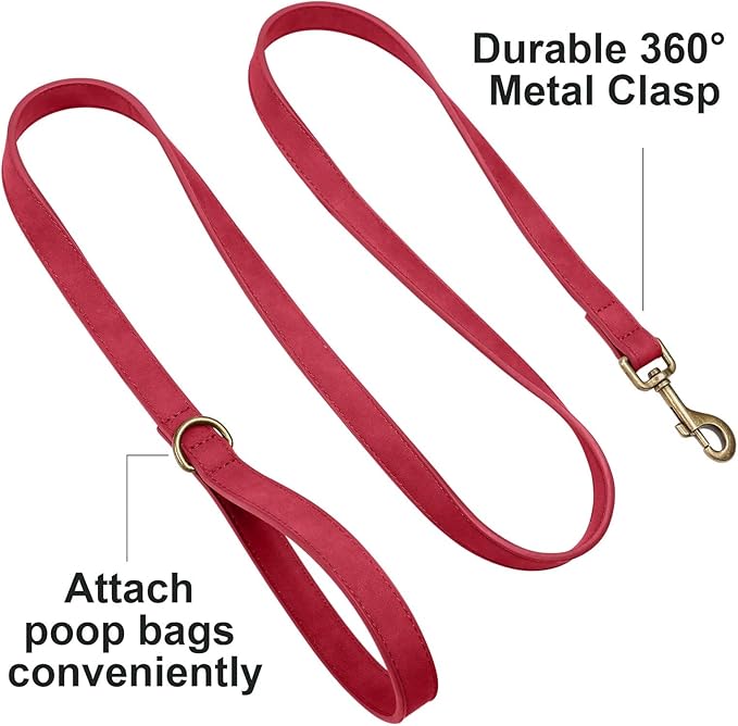 Didog Stylish PU Leather Dog Leash for Large Dogs, Easy to Clean 5ft Dog Leashes for Medium Dogs, Fashionable and Elegant for Walking, Running and Training,Red, M