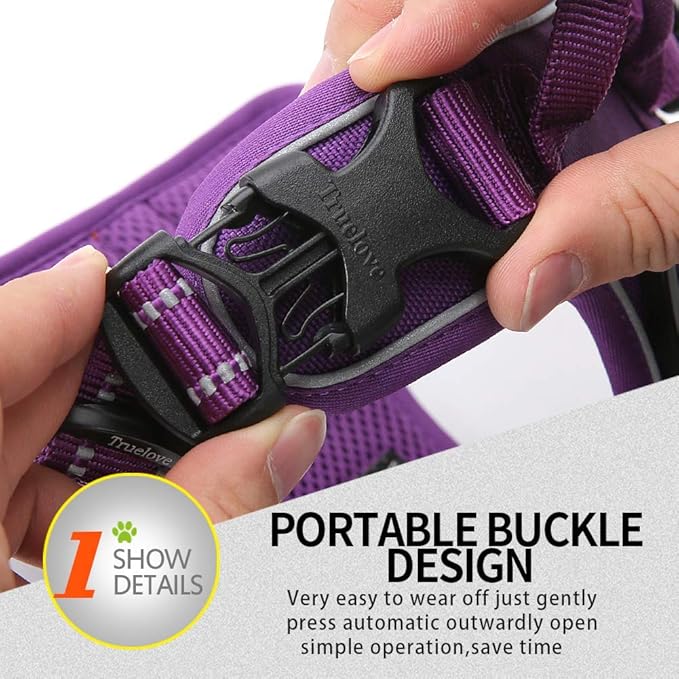 JUXZH Truelove No Pull Dog Harness with Easy Control Handle and 2 Leash Attachments,Reflective Adjustable Pet Vest