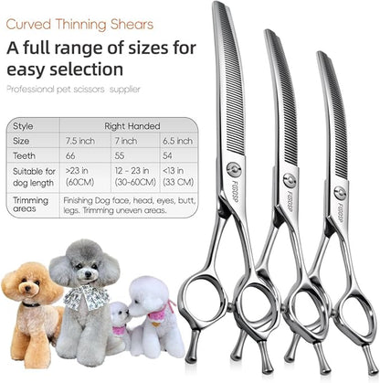 Curved Thinning Shears for Dogs Grooming 7.0'' Multipurpose Professional Pet Curved Blender Scissors for Dog Grooming 35% Thinning Rate (7.0 In, V Type Blender)