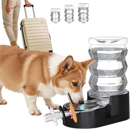 RIZZARI Dog Food Water Dispenser: 7L Automatic Black Large Stainless Steel Waterer with Filter - Gravity Water Feeder - Healthy Hydration for Pets Indoors Outdoors
