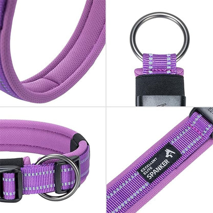 EXCELLENT ELITE SPANKER Reflective Dog Collar Classic Soft Padded Breathable Nylon Adjustable Pet Collar with Quick Release Buckle for Boy Girl Male Female Small Medium Large Dogs Training(Purple-XL,)