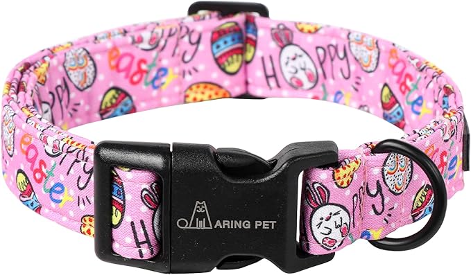 ARING PET Easter Dog Collar, Cute Pink Eggs Pet Collars with Quick Release Buckle for Puppy Small Medium Large Boy Girl Dogs-M