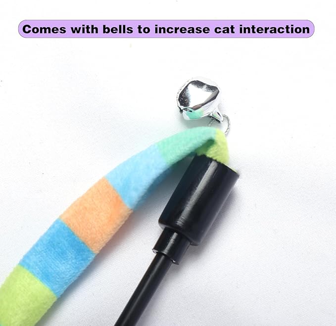 M JJYPET Cat Wand Toys Interactive Kitten Toys Cat Teaser Wand String Feather for Indoor Colorful Ribbon Wands Stick Toy Cat Charmer-3 Packs