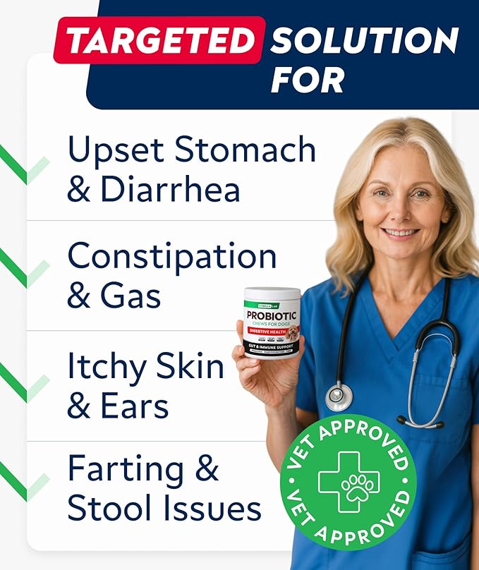 STRELLALAB Dog Probiotics Chews for Digestive Health & Gut Support with Yeast and Enzymes - Anti Gas, Diarrhea and Upset Stomach Immune Supplement - Digestion Treats with Fiber (120Ct, Chicken)