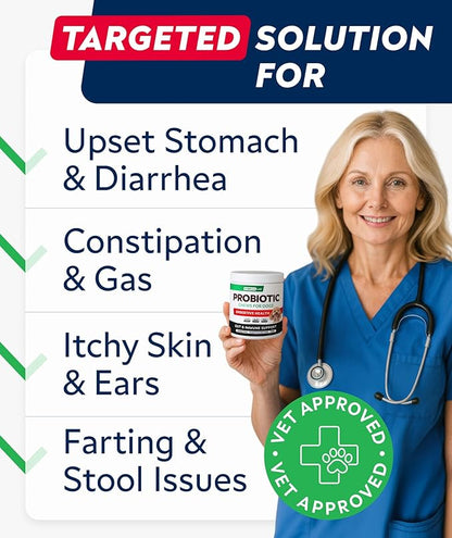 STRELLALAB Dog Probiotics Chews for Digestive Health & Gut Support with Yeast and Enzymes - Anti Gas, Diarrhea and Upset Stomach Immune Supplement - Digestion Treats with Fiber (120Ct, Chicken)