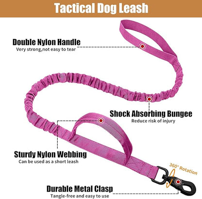 Tactical Dog Collar Leash Set, Adjustable Military Training Nylon Collar Dog Training with Control Handleand Metal Buckle, Dog Collar for Medium Large Dogs (Pink,XL)