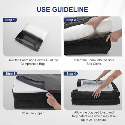 FURTIME Orthopedic Dog Bed for Medium Dogs - Washable Dog Sofa Beds Medium, Supportive Foam Pet Couch Bed with Removable Washable Cover, Waterproof Lining and Nonskid Bottom, Black