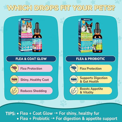 Woyamay Flea Defense + Skin & Coat Support, Natural Flea and Tick Prevention for Dogs & Cats, Dog & Cat Flea Treatment with Pumpkin Seed & Omega-3/6/9, Flea Drops for All Breeds & Ages, Chicken Flavor