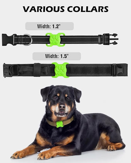 Dynmeow Dog Cat Collar Holder Compatible with Airtag, Anti-Lost Silcione Holder for 1.2 and 1.5 inch Wide Collar, Green, L(1 Pack)