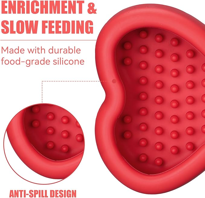 Lick Mat for Dogs, Animire Anti-Spilled Bow Tie Lick Bowls for Anxiety Relief, Silicone Slow Feeder Licking Pad with Suction Cups, Freezeable Dog Enrichment Toy for Boredom and Distraction(Red,S)