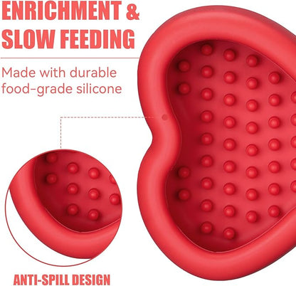 Lick Mat for Dogs, Animire Anti-Spilled Bow Tie Lick Bowls for Anxiety Relief, Silicone Slow Feeder Licking Pad with Suction Cups, Freezeable Dog Enrichment Toy for Boredom and Distraction(Red,S)