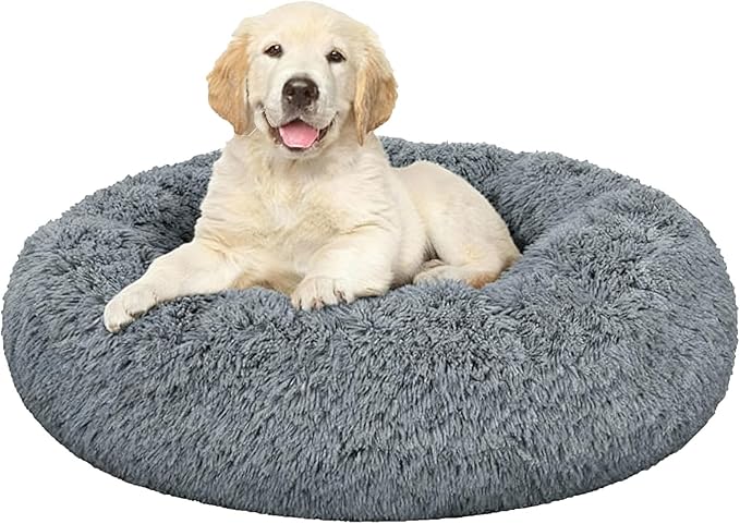 MFOX Calming Dog Bed (S/M/L/XL) for Medium and Large Dogs Comfortable Pet Bed Faux Fur Donut Cuddler Up to 15/30/50/90lbs
