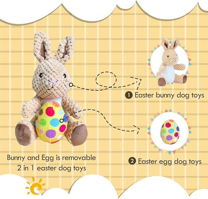 Easter Dog Toys,Easter Rabbit Bunny Egg Plush Squeaky Toys,Easter Rabbit Plush Squeaky Chew Toys for Small Dogs