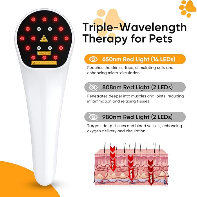 GOYOJO Red Light Therapy for Dogs – LED Light Device with Stand, 650nm*14, 808nm*4 & 980nm*2 Red Light for Joint Support, Mobility & Skin Wellness in Pets