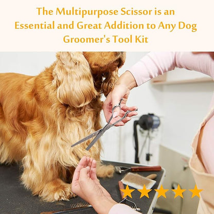 JASON 7" Dog Grooming Scissors, Combines Cutting, Thinning, Blending and Texturizing Features, Reversible Pet Trimming Shears, JP 440C (40-teeth, Silver) Christmas Gift