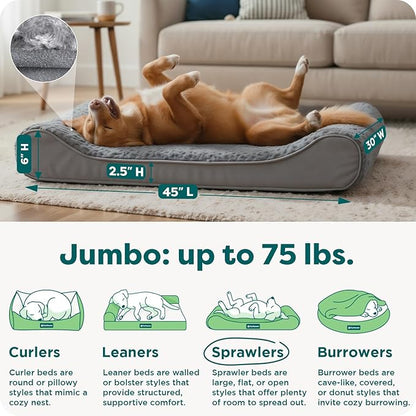 FurHaven Orthopedic Dog Bed for Large Dogs, Luxe Lounger Contour Mattress with Solid Orthopedic Foam Slab for Joint Support, Removable Washable Cover, Jumbo XL, Plush Suede, Gray