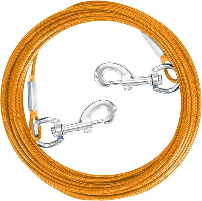 Tie Out Cable for Dogs,10/20/30/50/100FT Dog Leads for Yard Chew Proof,Heavy Duty Tie Out Cable for Large Dogs Up to 125lbs,Dog Runner Tether (Orange, 125Ibs 10ft)