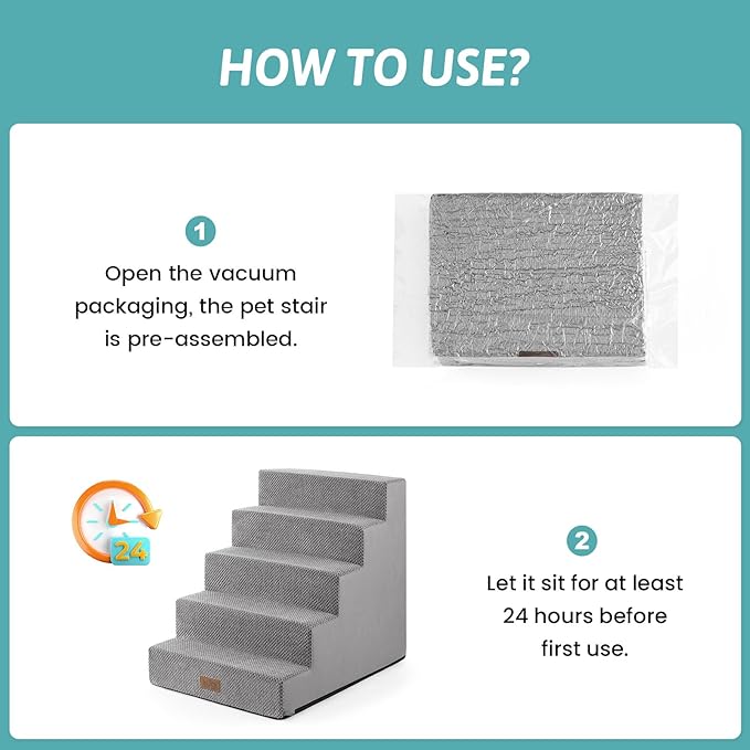 COZY KISS Dog Stairs for Small Dogs, 5 Tier Wider Pet Stairs for High Beds, 23.6" H Non-Slip Dog Steps for Old Cats, Puppies, Small Medium Dogs, 19.7x29.5x23.6 inch, Grey