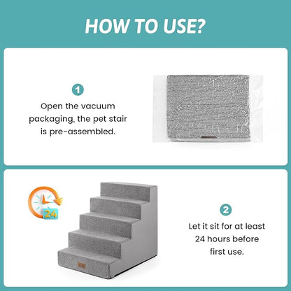 COZY KISS Dog Stairs for Small Dogs, 5 Tier Wider Pet Stairs for High Beds, 23.6" H Non-Slip Dog Steps for Old Cats, Puppies, Small Medium Dogs, 19.7x29.5x23.6 inch, Grey