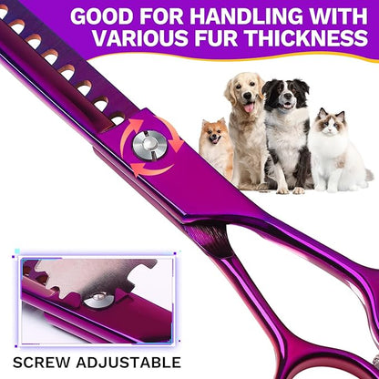 JASON 7.5" Dog Grooming Scissor - Professional Chunker Shear with Ergonomic Handle Japanese Stainless Steel Hair Scissor for Dogs, Cats and Other Pets, Sharp (Chunker, Purple) Christmas Gift