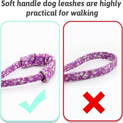 Dog Collar and Leash Set Girls Adjustable Puppy Collars with Floral Bow Tie for Small Medium Large Female Dogs, Purple, M