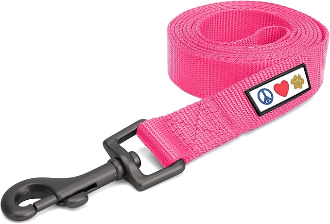 Pawtitas Solid 6 ft Pink Dog Leash XS/S Custom Name and Phone Embroidery Strong Nylon Leash for Small Breeds