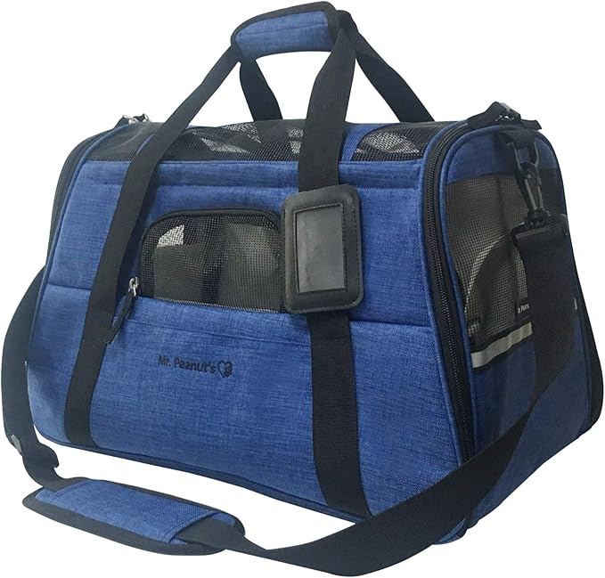 Airline Approved Pet Carrier, Tall Profile Soft Sided Luxury Travel Tote with Fleece Bedding, Premium Brand Auto Self Locking Zippers, Under Seat Compatibility, Perfect for Cats and Small (Deja Blue)