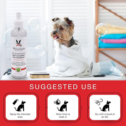Warren London Waterless Dog Shampoo 8 oz – Green Apple No-Rinse Dry Shampoo Spray | Instant Deodorizer for Smelly Pets, Itch Relief, Dye-Free & Cruelty-Free | Made in USA