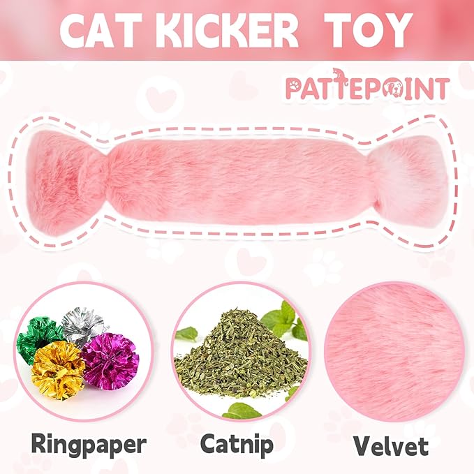 PATTEPOINT Cat Kicker Toy 3Pcs, Candy Shape Catnip Toys for Cats, Catnip Toys with Crinkle Paper. Indoor Kitten Toy Kicker Pillows.