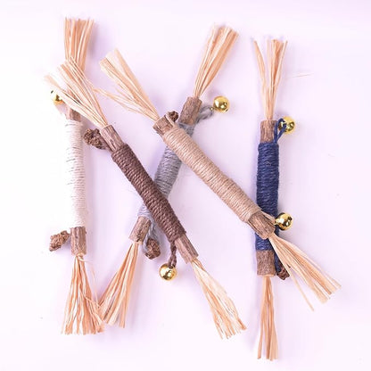 JoyArrive Natural Dried Matatabi Cat Chew Stick with Gall Fruit, Raffia Grass & Bell Cat Ball Toys, Handmade Silvervine Sticks Interactive Catnip Toys for Teething & Entertainment (Size M Color I)