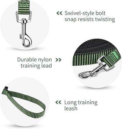 Hi Kiss Dog/Puppy Obedience Recall Training Agility Lead - 15ft 20ft 30ft 50ft 100ft Training Leash - Great for Training, Play, Camping, or Backyard(100ft,Black_Green)