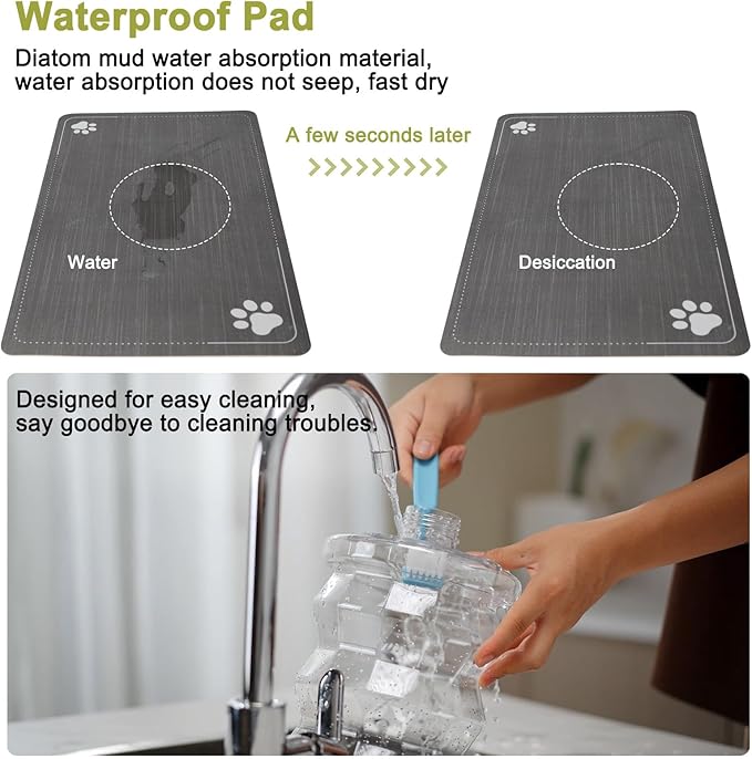RIZZARI Large Water Dispenser for Dogs: 8L Gravity Gray Automatic Stainless Steel Waterer with Specialized Brush and Triple Filter - Raised Pet Feeder for Senior Dogs with Joint Pain in Bedroom Garden